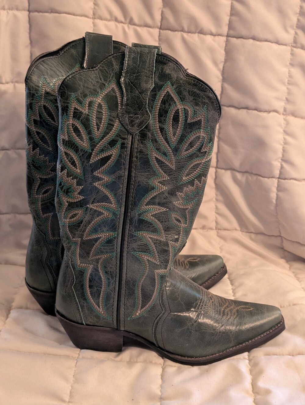 Laredo Teal Embroidered Western Cowboy Boots